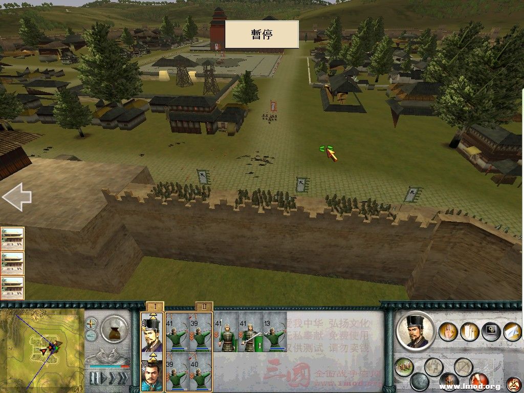 吕布太强了  我方弓手只能躲城墙上，诱吕布过来射之