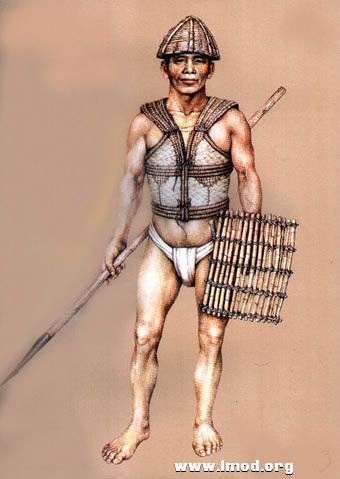 上古商周服饰--台湾耶美人原始藤甲复原图。由于殷商前后的甲，既没有较为完整的实物出土，又没有发现其他的 ...