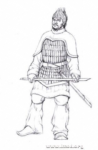 南北朝士兵铠甲根据山西太原北齐墓出土武士俑复原，额甲根据河北磁县湾漳北朝出土侍卫俑所戴额甲复原 ...